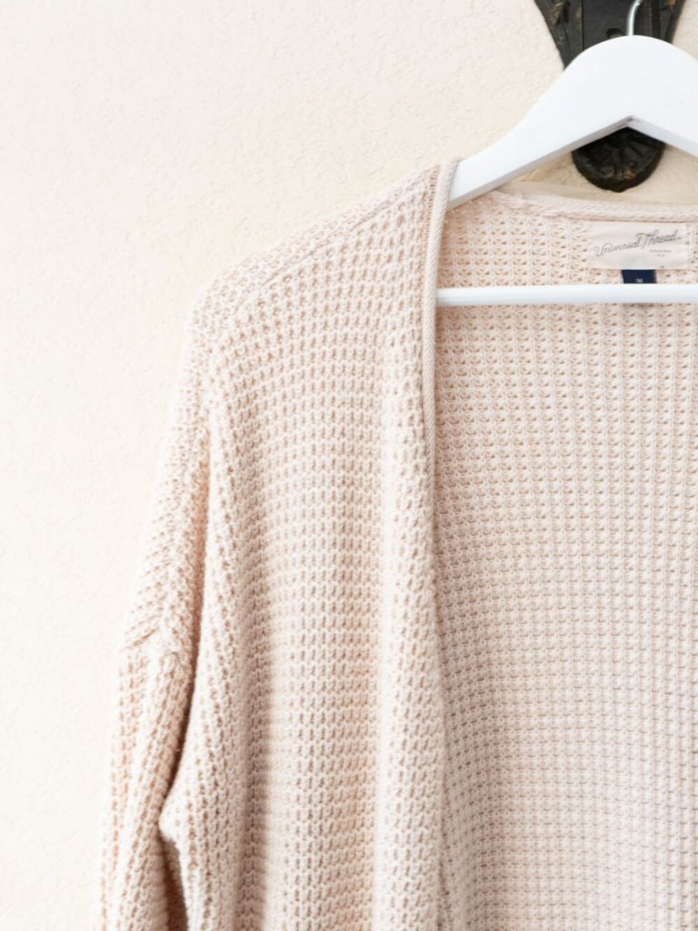Universal Thread Beige Open Knit Cardigan Medium Cotton Open Front Pocket Sweate - Picture 5 of 14